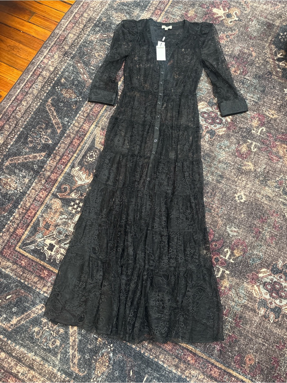 L'AGENCE Black Sheer Lace Maxi Chemise - Picture 2 of 4